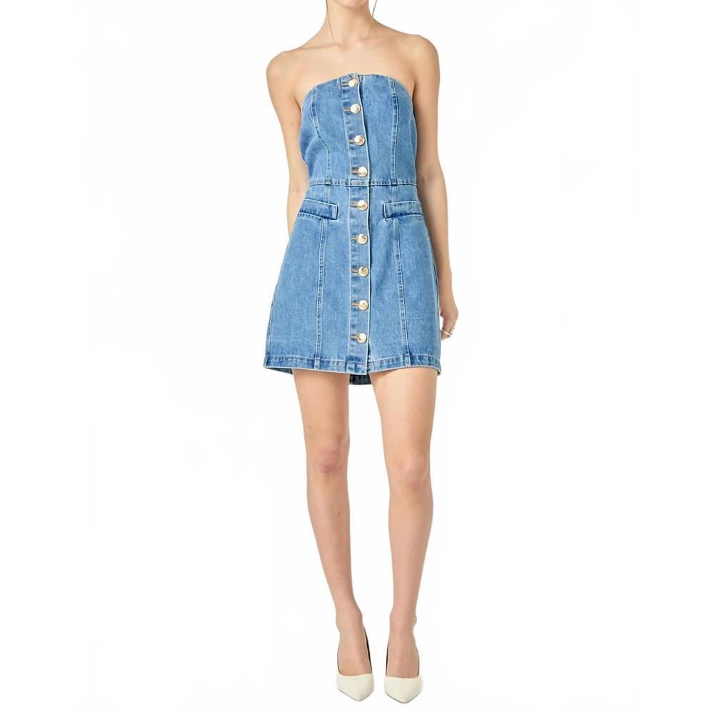NEW 2.7 AUGUST APPAREL dani denim mini dress in blue